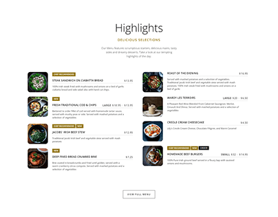 Restaurant website and food sales page