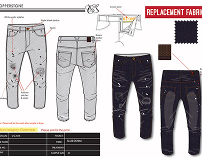 Garment Tech#Jeans Flats#Illustrator work,splatter&rip