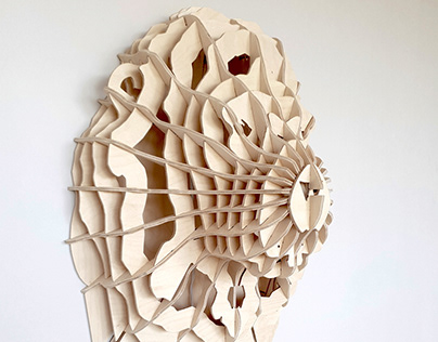 Modelo 3D de cabeza de león en planos seriados.