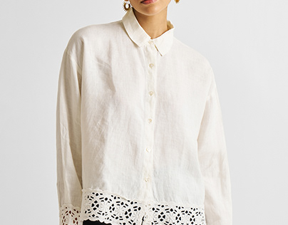Button-down with Lace Shirt in Off-white
