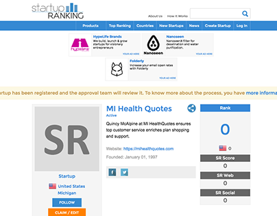 MI Health Quotes Startup Ranking