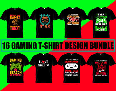16 gaming t-shirt design bundle