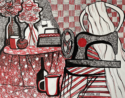 Still life with a sewing machine, graphics