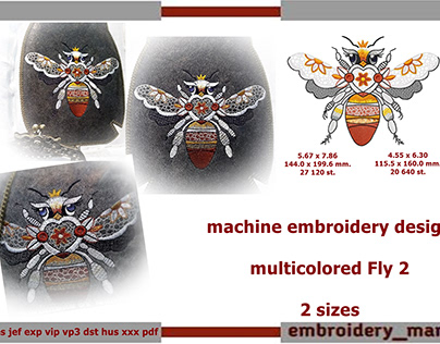 Machine embroidery design multicoloured bright Fly 2