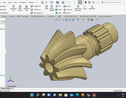 SOLID WORKS- Helical Bevel Gear (Part Modelling)