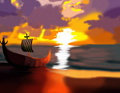 A Viking Ship's Arrival - Matte Painting