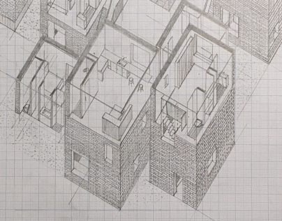 Axonometric drawing by hand.
