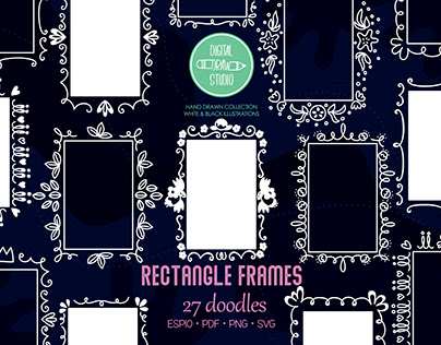 White Rectangle Doodle Frames | Oblong Wreath Border