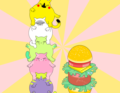Meow & hamburger / illustration