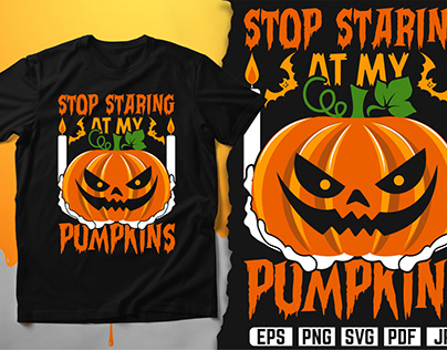 Stop Staring at my Pumpkins Halloween T-Shirt Design