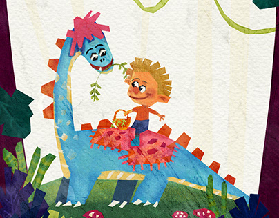 Dinosaur and Little Me" Children Book Illustration"