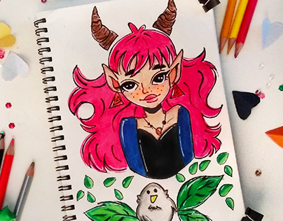 Demon girl - watercolour illustration