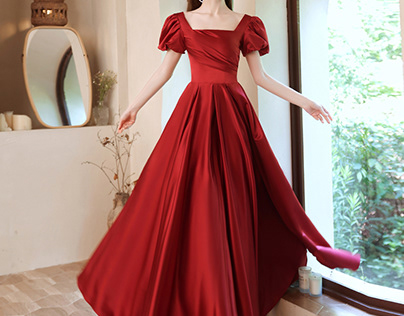 Red Satin Evening Dress