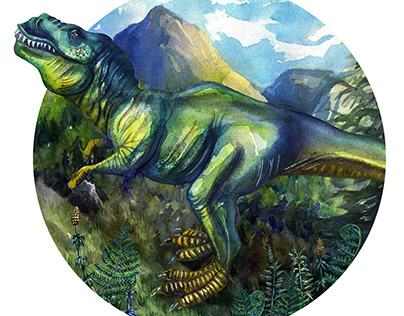 Watercolor dinosaurs.