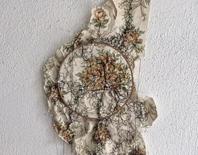 Wall paper embroidery