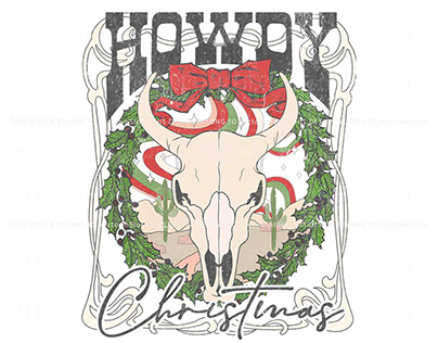 Retro Howdy Christmas Western Cow PNG Sublimation File