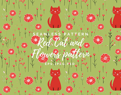 Red Cat and Flowers pattern