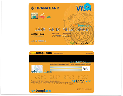 Albania Tirana bank visa card template in PSD