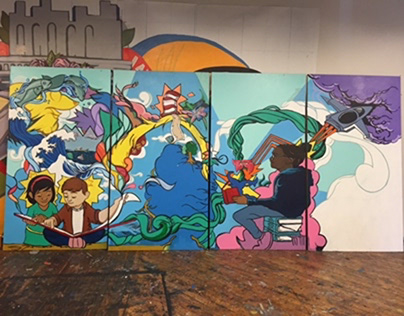 Mural 2015 through Groundswell titled "Reading Rainbow”