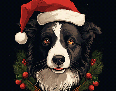 Festive Pembroke Border Collie Christmas Art
