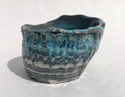 Black and White Swirl Cup with Blue Drip I