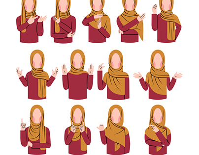 Collection of muslim woman explaining character