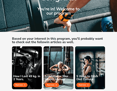 A landing page design for a fitness store