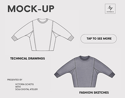 Long Sleeve Mockup in Technical Drawing and Color