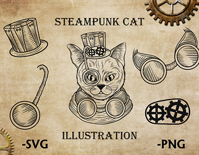 Steampunk cat illustration