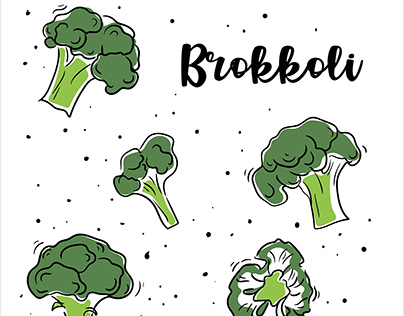 illustration with broccoli in hand drawn style