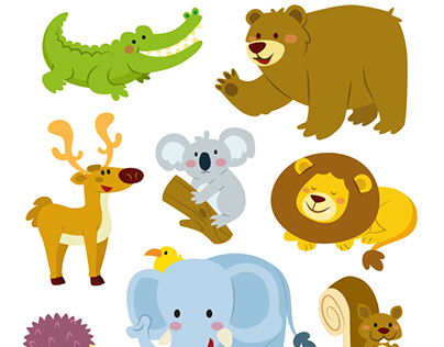 Cute animals vector set.