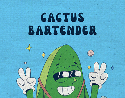 cactus-bartender: character design + sticker pack
