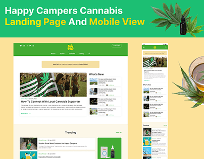 Happy Campers Cannabis Landing Page And Mobile View.