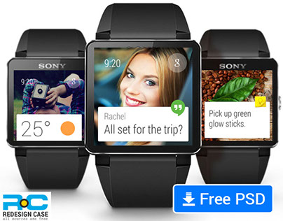 Android Wear Watch GUI Elements free PSD