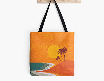 Abstract seashore and palm trees, textured minimal