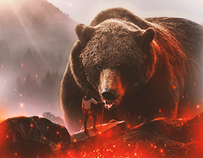 Urso no vulcão - Composição de imagens