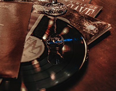 vinyls and whisky glass
