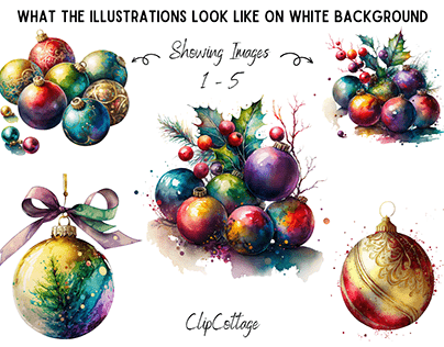 20 Christmas Baubles Watercolour PNG Bundle Set