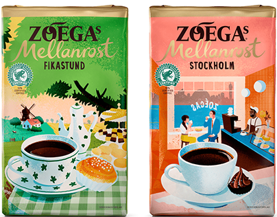 Illustrated packages for Zoéga's Coffee