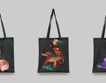 Magical creatures. Illustrations on bags.