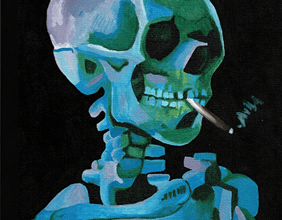 Reimagining: Skull of a Skeleton with Burning Cigarette