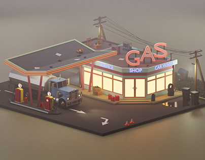 Gas Station Low Poly 3D