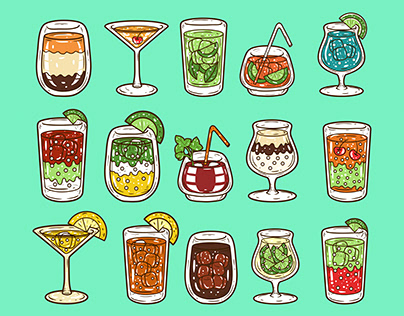 Set of cocktails hand-drawn illustration