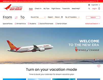 Air India home page redesign proposal