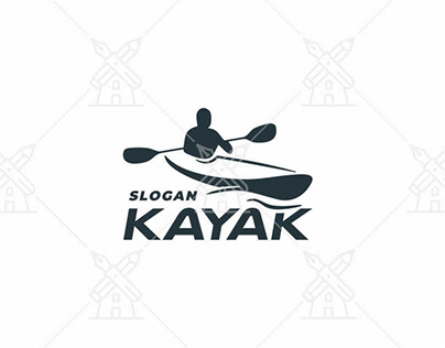 Kayaker man travelling by kayak on the river logo