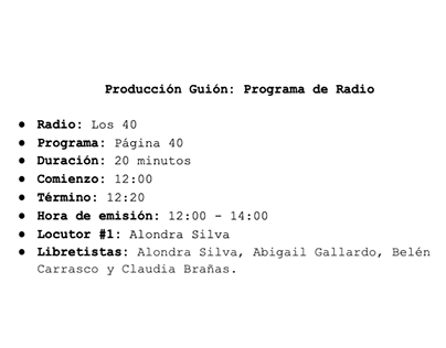 PRODUCCIÓN GUIÓN PROGRAMA DE RADIO