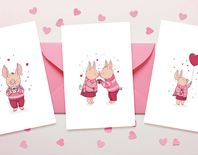 Project thumbnail - Piglets. Valentine's Day Greetings Cards collection