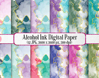 Alcohol Ink Gold Glitter Digital Papers Set