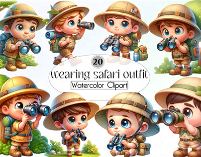 Boy wearing safari outfit Clipart