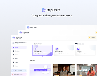 Clipcraft AI Video Creator Dashboard